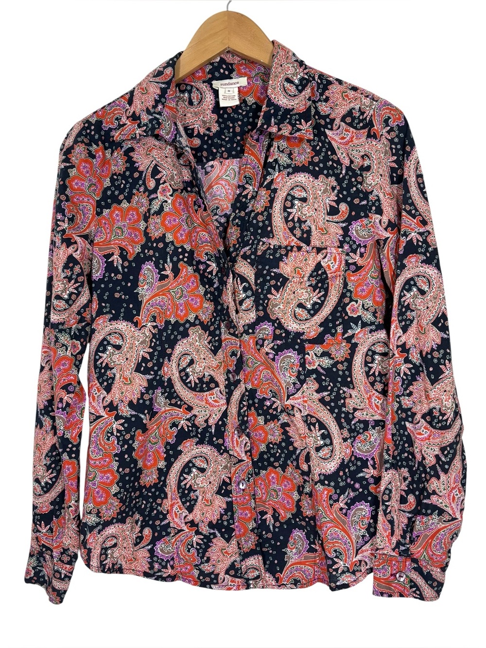 Sundance Paisley Cotton Button Front Blouse Size 8 - Picture 8 of 8